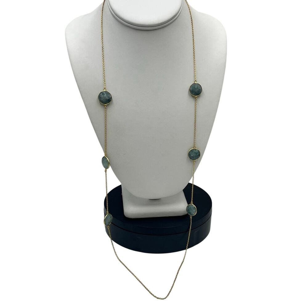 AV Argento Vivo Sterling Gold‎ Vermeil Jadeite Station Opera Length Necklace